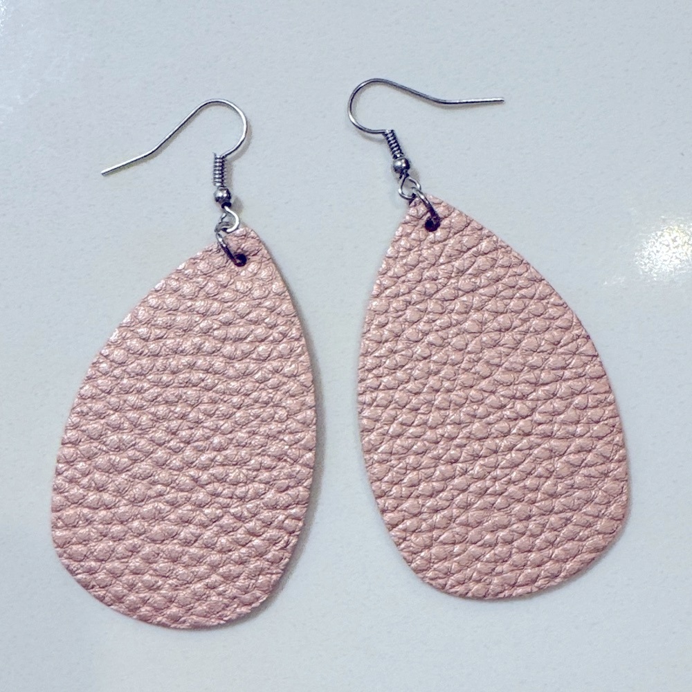 NWT Shimmery Pink Leather Teardrop Earrings